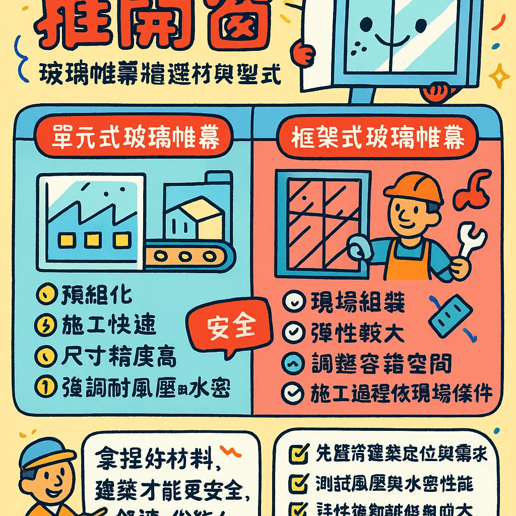 玻璃帷幕牆 - 推開窗