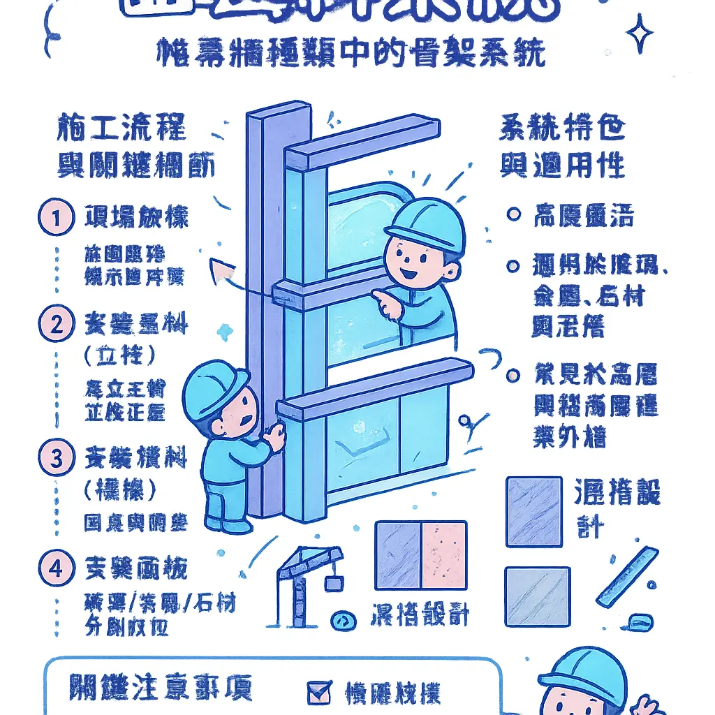 帷幕牆種類 - 直橫料系統